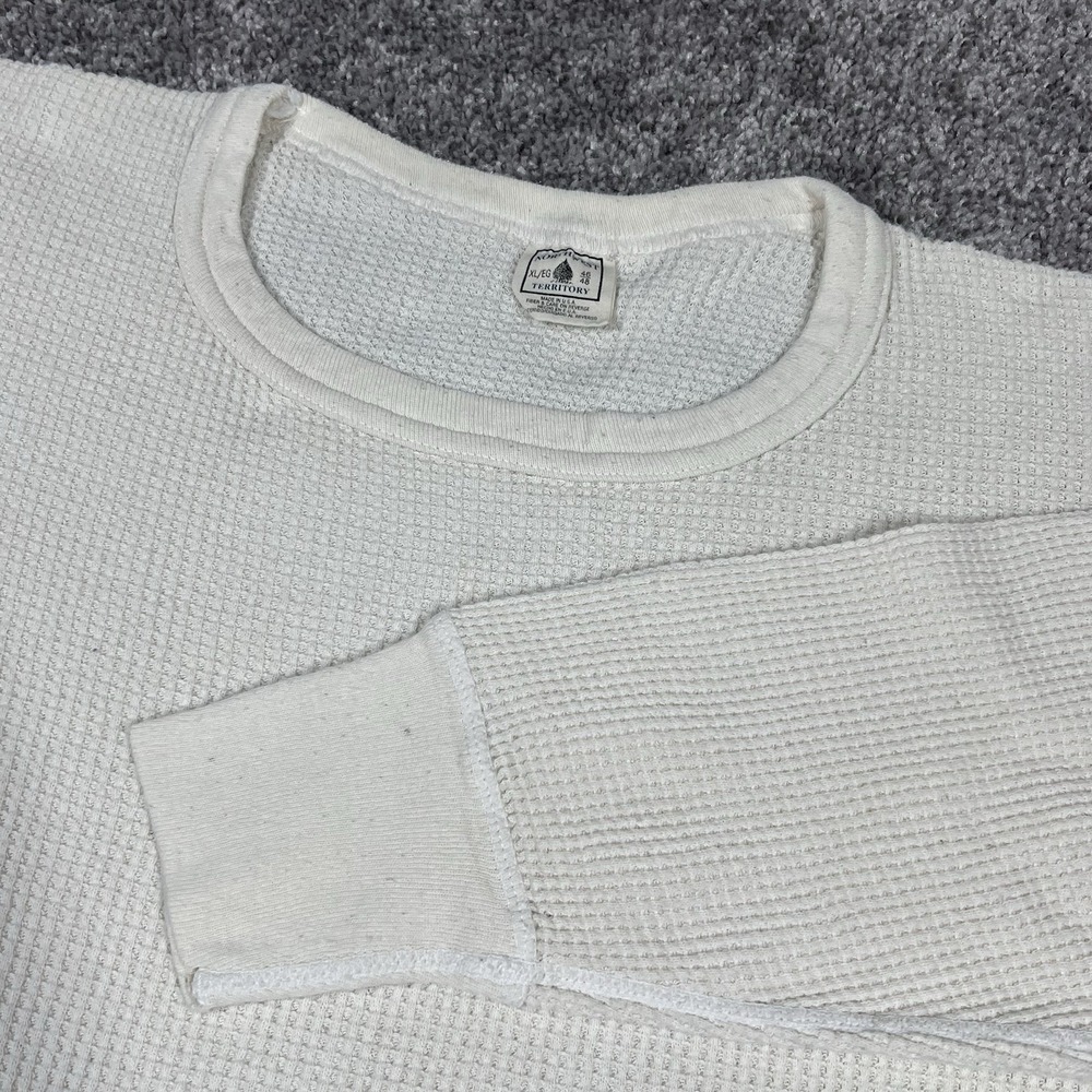 Vintage 80s Blank Cream White Waffle-Knit Long Sleeve Thermal Shirt - L Fits S